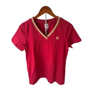 Anne Klein Titian Red V Neck Short Sleeve Glitter Trim T Shirt Top Womens M